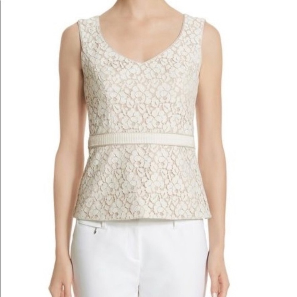 WHBM Cream Lace Peplum Sleeveless Top